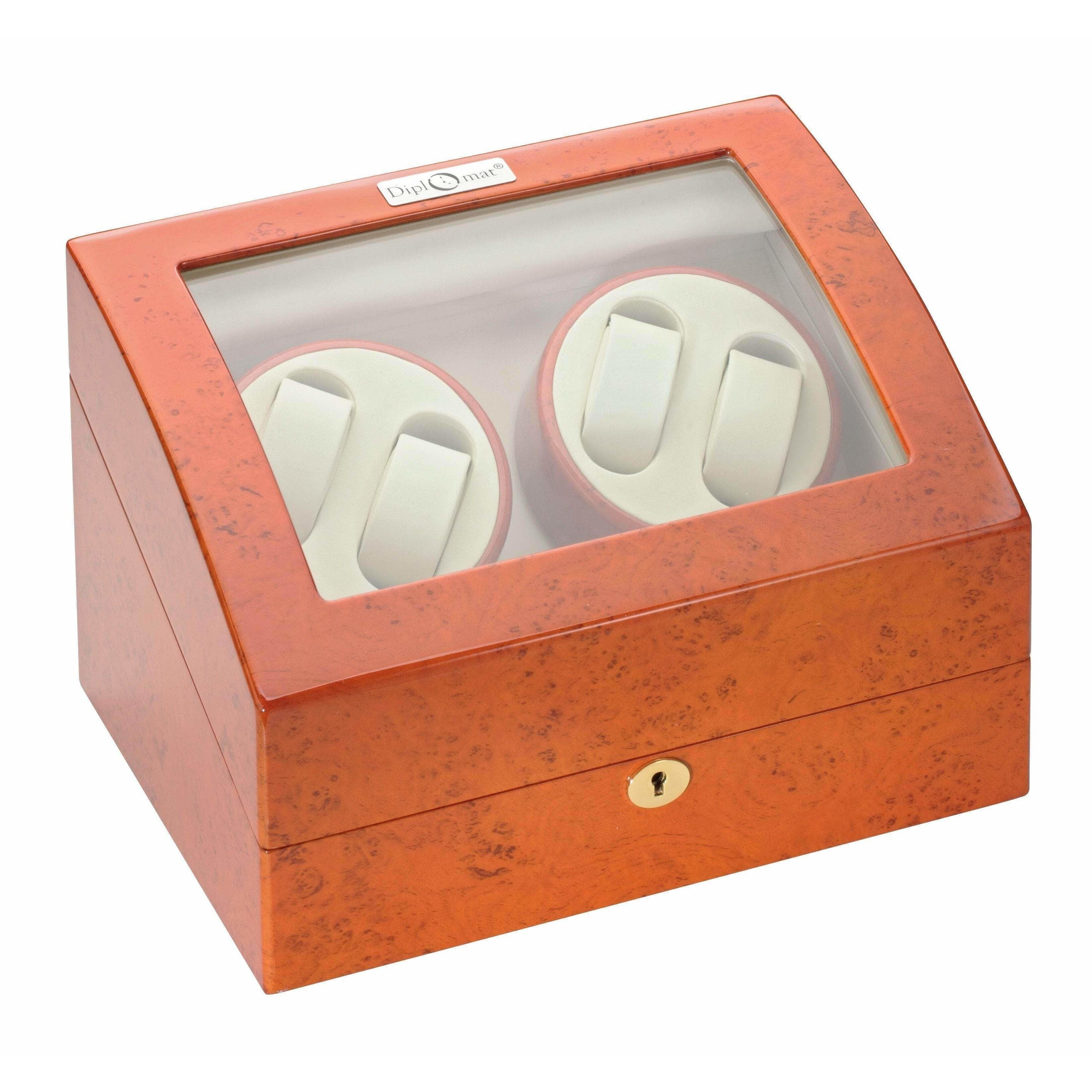 Diplomat 31-415 Estate Burl Wood Finish Quad Watch Winder